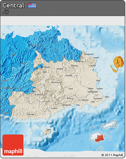 Shaded Relief 3D Map of Central, political shades outside