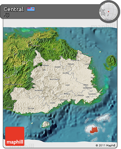 Shaded Relief 3D Map of Central, satellite outside