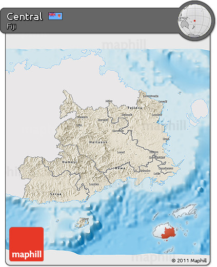 Shaded Relief 3D Map of Central, single color outside