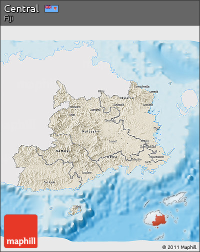 Shaded Relief 3D Map of Central, single color outside