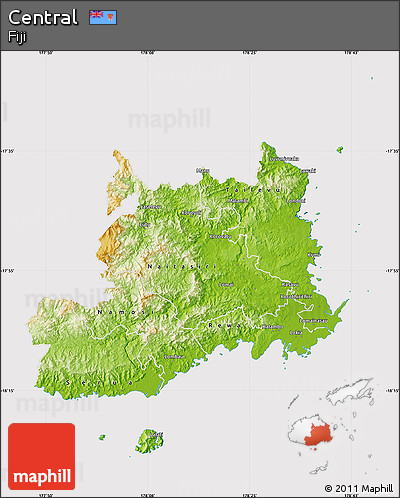 Physical Map of Central, cropped outside
