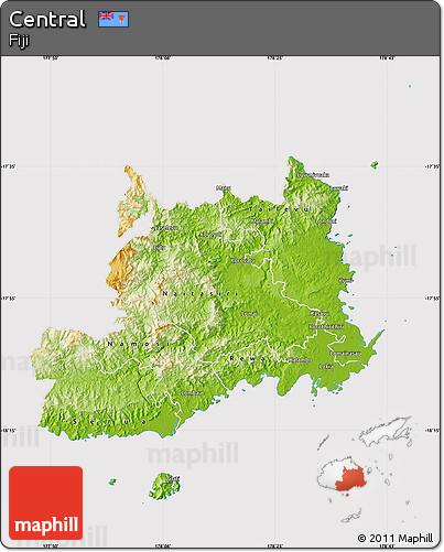 Physical Map of Central, cropped outside
