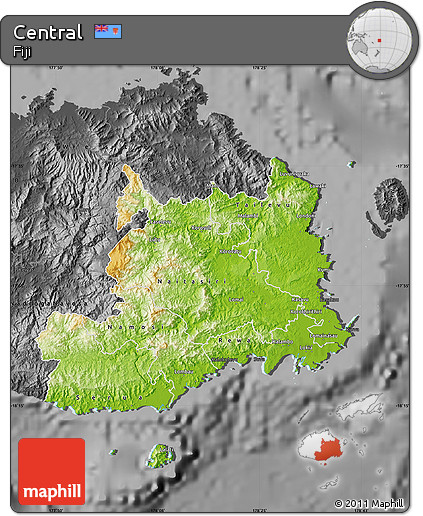 Physical Map of Central, darken, desaturated