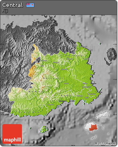 Physical Map of Central, darken, desaturated