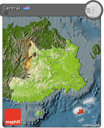 Physical Map of Central, darken