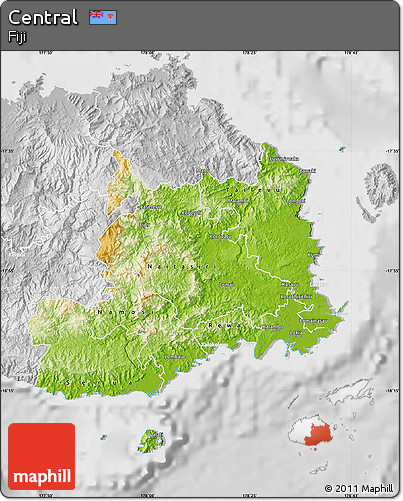 Physical Map of Central, lighten, desaturated
