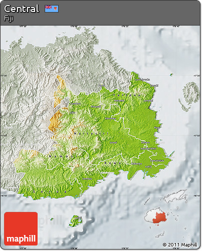 Physical Map of Central, lighten, semi-desaturated