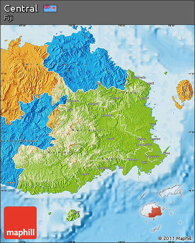 Physical Map of Central, political outside