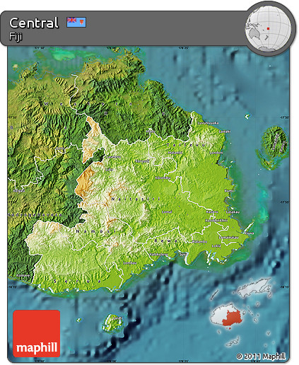 Physical Map of Central, satellite outside