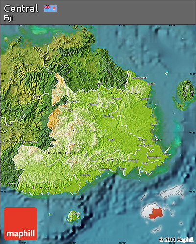 Physical Map of Central, satellite outside