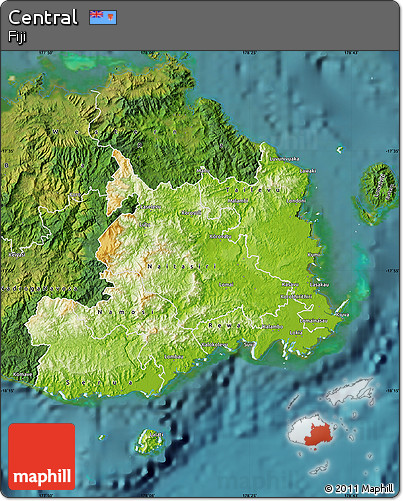 Physical Map of Central, satellite outside