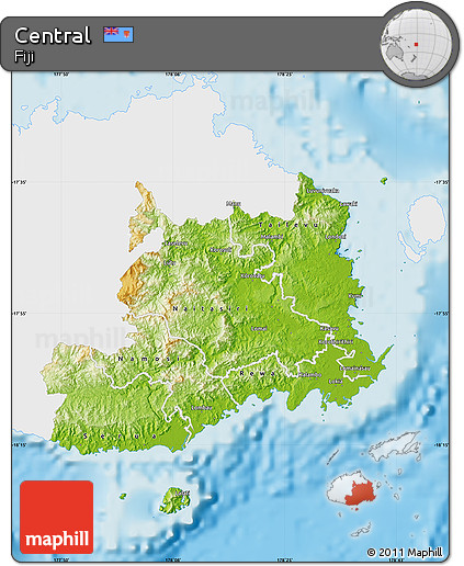 Physical Map of Central, single color outside