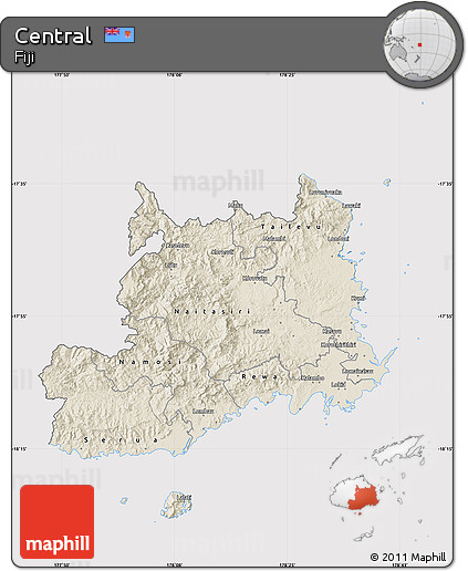Shaded Relief Map of Central, cropped outside