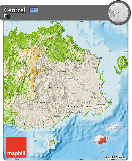 Shaded Relief Map of Central, physical outside