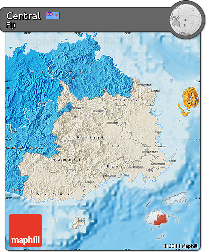 Shaded Relief Map of Central, political shades outside