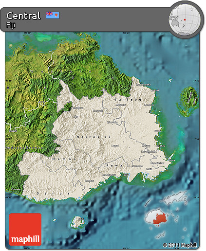 Shaded Relief Map of Central, satellite outside