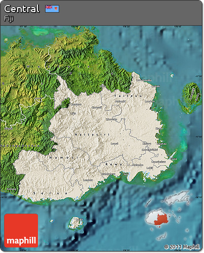 Shaded Relief Map of Central, satellite outside