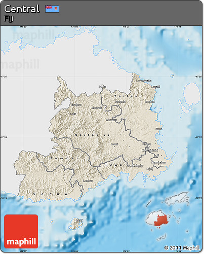 Shaded Relief Map of Central, single color outside