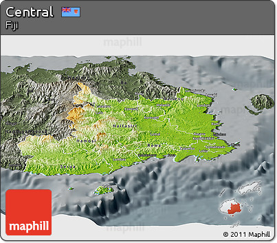 Physical Panoramic Map of Central, darken, semi-desaturated