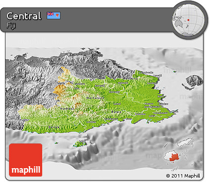 Physical Panoramic Map of Central, desaturated