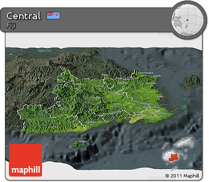 Satellite Panoramic Map of Central, darken, semi-desaturated