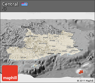 Shaded Relief Panoramic Map of Central, darken, desaturated