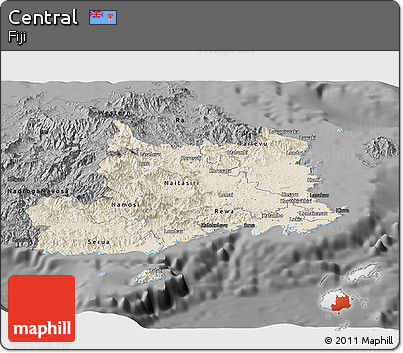 Shaded Relief Panoramic Map of Central, darken, desaturated