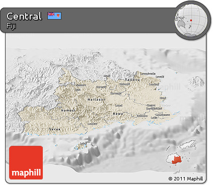Shaded Relief Panoramic Map of Central, lighten, desaturated