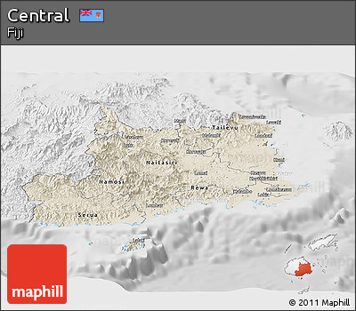 Shaded Relief Panoramic Map of Central, lighten, desaturated