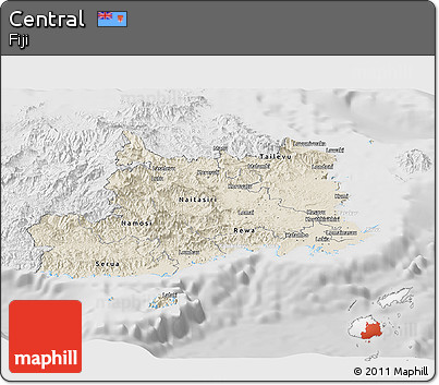 Shaded Relief Panoramic Map of Central, lighten, desaturated