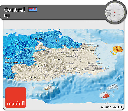 Shaded Relief Panoramic Map of Central, political shades outside