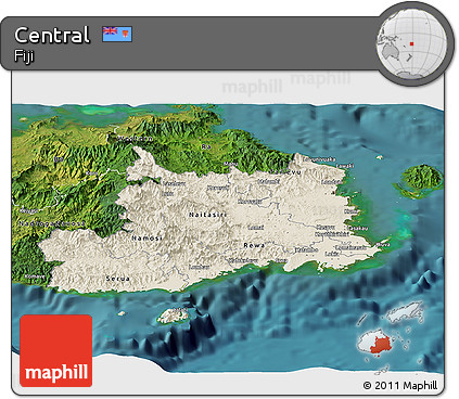 Shaded Relief Panoramic Map of Central, satellite outside
