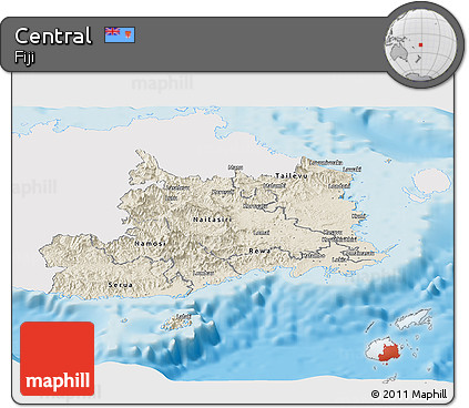 Shaded Relief Panoramic Map of Central, single color outside