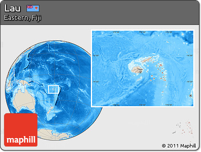 Shaded Relief Location Map of Lau, within the entire country