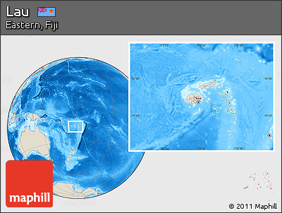 Shaded Relief Location Map of Lau, within the entire country