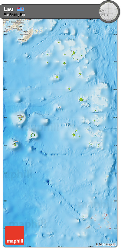 Physical Map of Lau, shaded relief outside