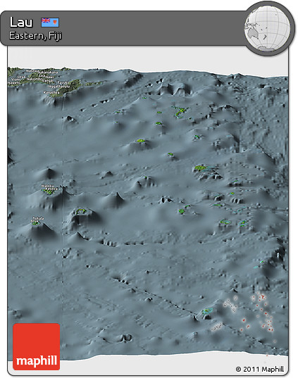 Satellite Panoramic Map of Lau, semi-desaturated