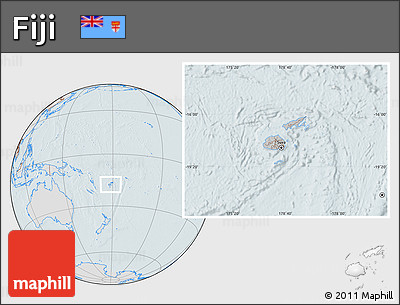 Gray Location Map of Fiji, lighten, hill shading