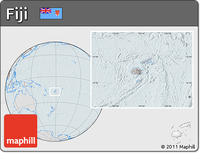 Gray Location Map of Fiji, lighten, hill shading