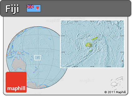 Physical Location Map of Fiji, gray outside, hill shading