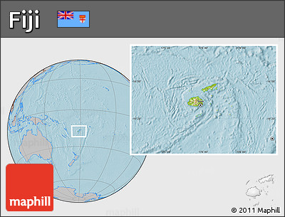 Physical Location Map of Fiji, gray outside, hill shading