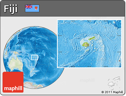 Physical Location Map of Fiji, lighten, land only