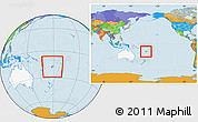 Political Location Map of Fiji, highlighted continent, within the entire continent