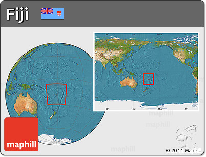 Satellite Location Map of Fiji, within the entire continent