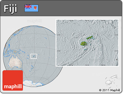Satellite Location Map of Fiji, lighten, semi-desaturated
