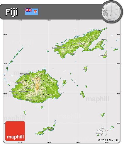 Physical Map of Fiji, cropped outside