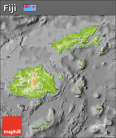 Physical Map of Fiji, darken, desaturated