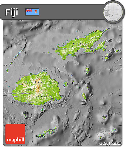 Physical Map of Fiji, darken, desaturated