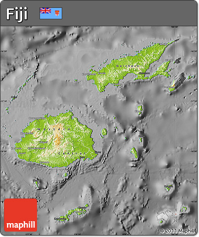 Physical Map of Fiji, darken, desaturated