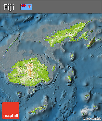Physical Map of Fiji, darken